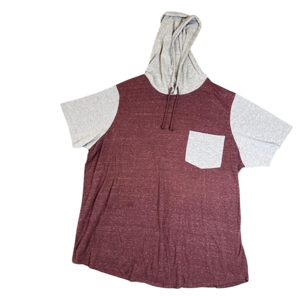 The Foundry Supply Co Mens 3XLT Burgundy Grey Colorblock Short Sleeve Hoodie